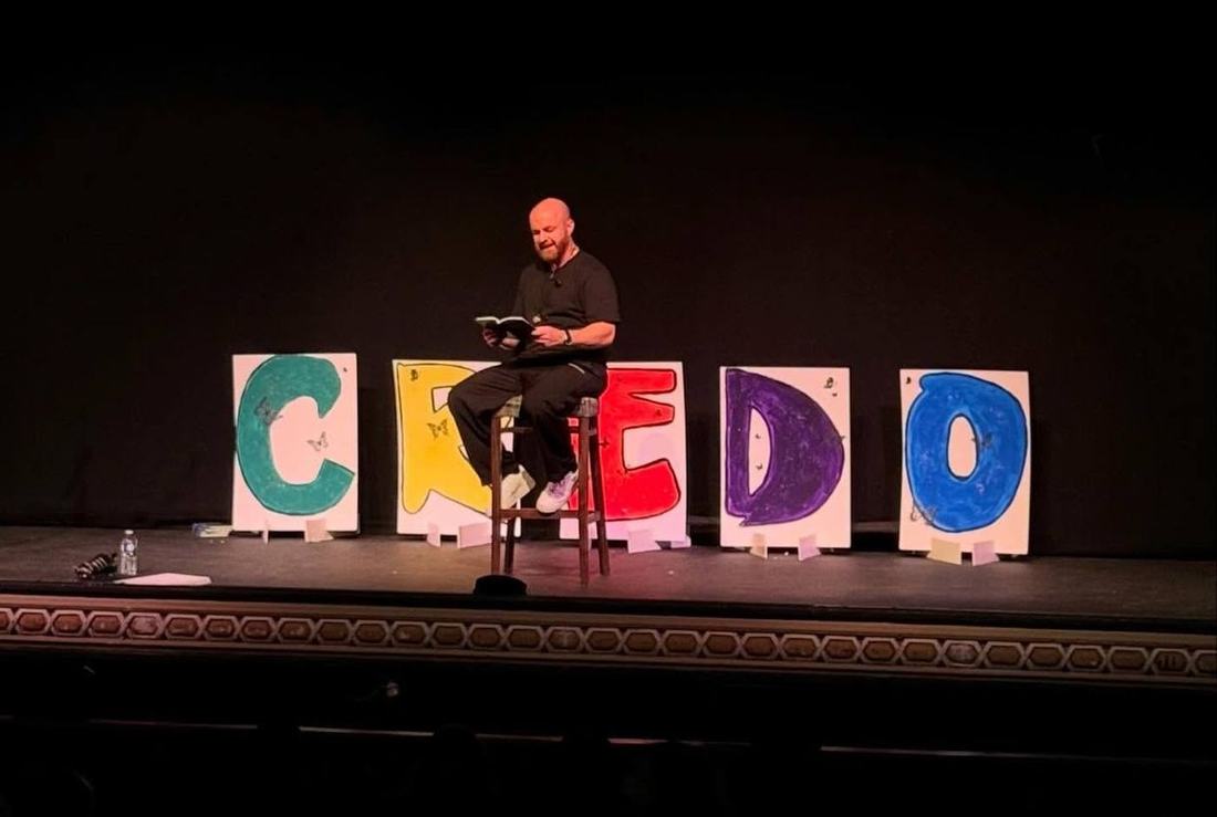 Reading Credo, on stage.