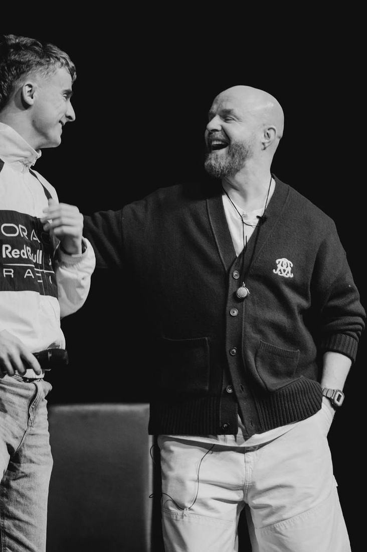 Laughter on stage.