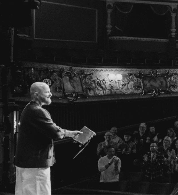 Luke Staton speaking on stage today.